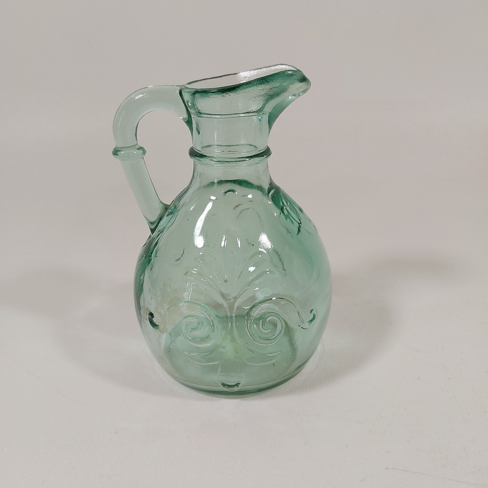 Green Glass Cruet Oil Vinegar Bottle Art Deco MCM